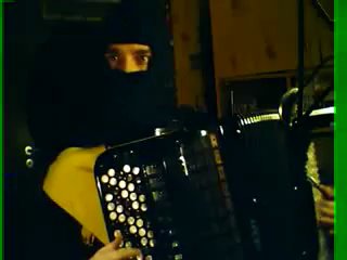a musician dressed as a scorpion plays the mortal kombat theme on an accordion